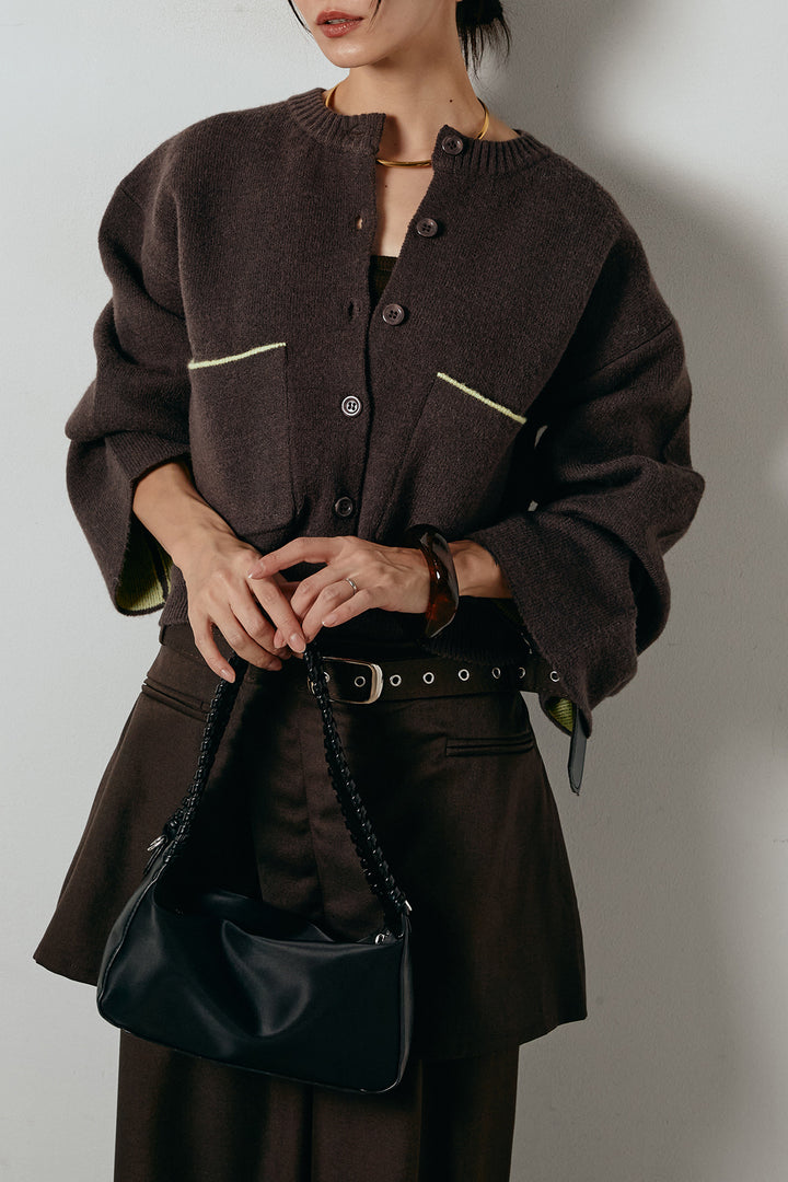 アルパカタッチダブルフェイスカーディガン/ブラウン