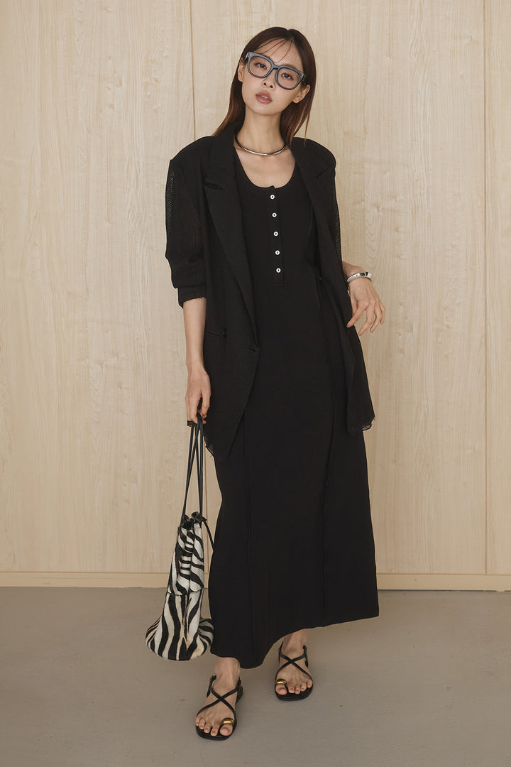 [SET]メッシュテーラードワイドジャケット+ノースリロングワンピース(2set)