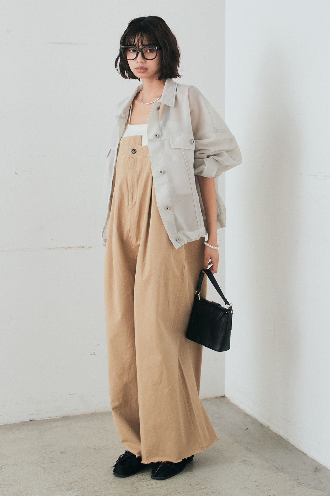 [SET]シアーダンボールサイドドロストジャケット+綿ツイルアシメサロペット(2set)