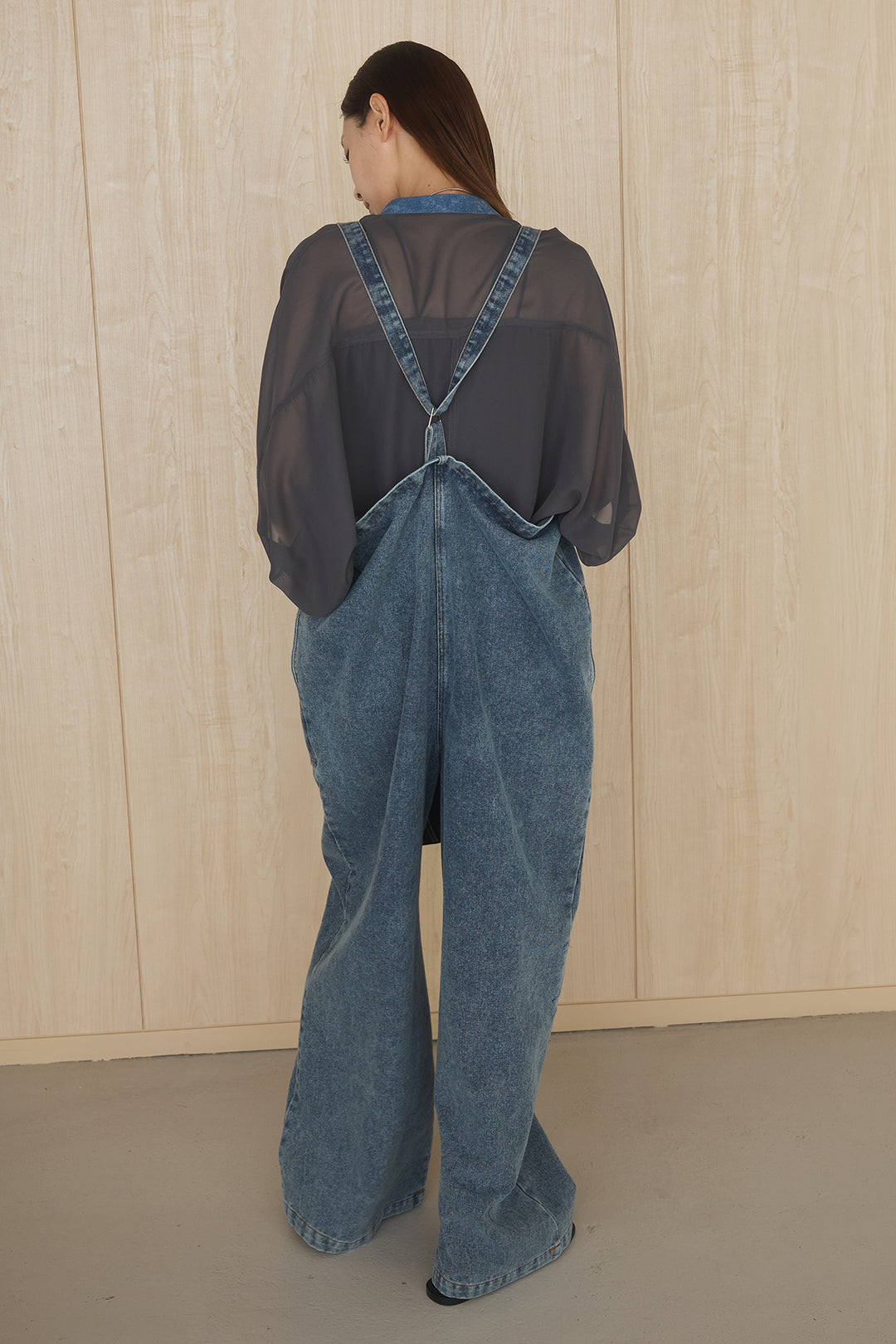 [SET]デニムライクビッグツーポケシアーシャツ+フロントボタンデニムサロペット(2set)