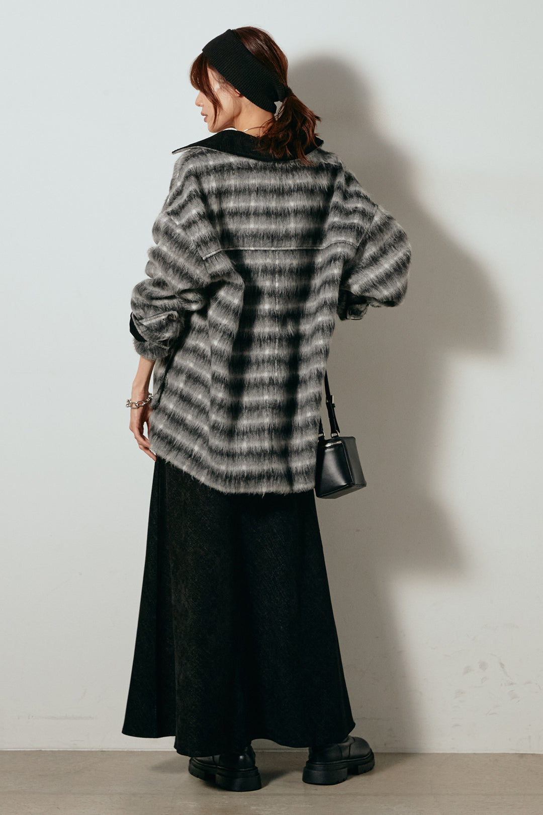 [SET]チェックシャギーミドルカバーオール+スウェードライクロングスカート(2set)