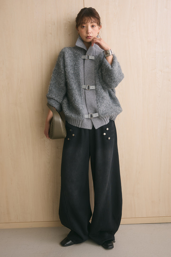 [SET]ブークレーハイネックニットジャケット+ナポレオンディテールカーブパンツ(2set)