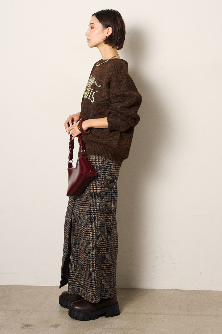 [SET]ロゴシャギーニットプルオーバー+グレンチェック柄フロントジップタイトスカート(2set)