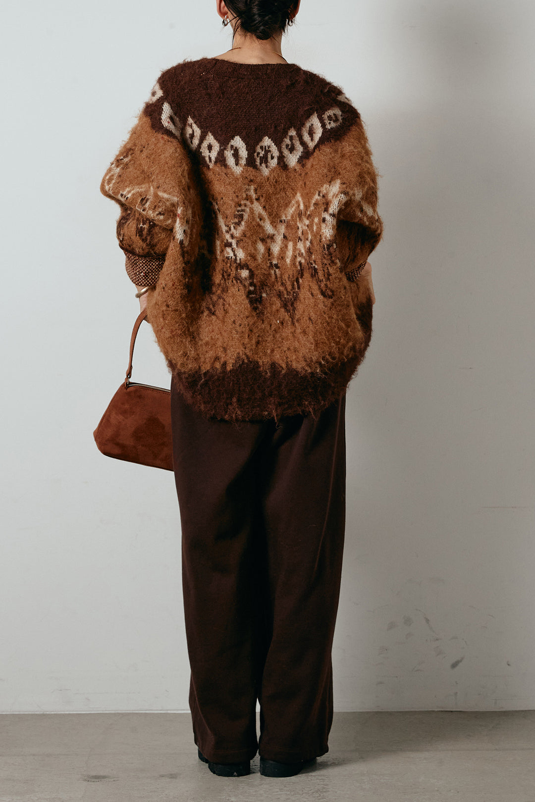 [SET]シャギーニュアンス柄ニットカーディガン+裏起毛スウェットワイドパンツ(2set)