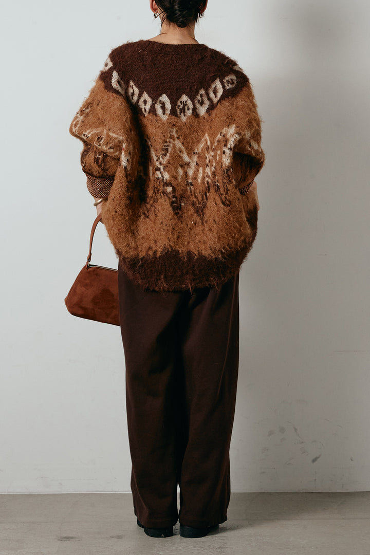 [SET]シャギーニュアンス柄ニットカーディガン+裏起毛スウェットワイドパンツ(2set)