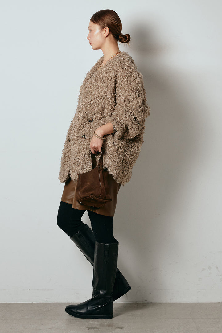 [SET]シープライクファージャケット+ストレッチエコレザーバミューダパンツ(2set)