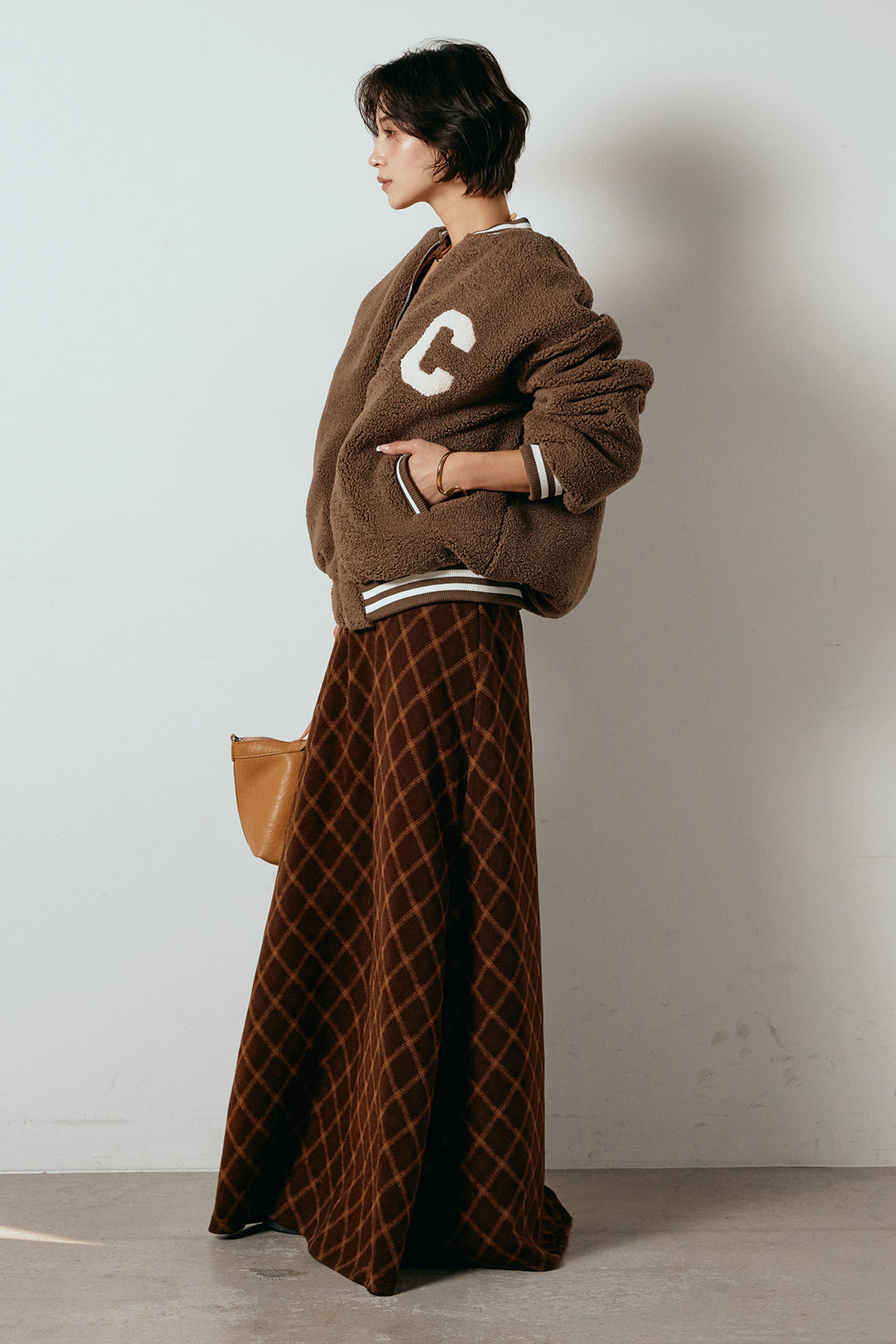 [SET]ロゴスタジャンボアブルゾン+フロッキー起毛チェックスカート(2set)