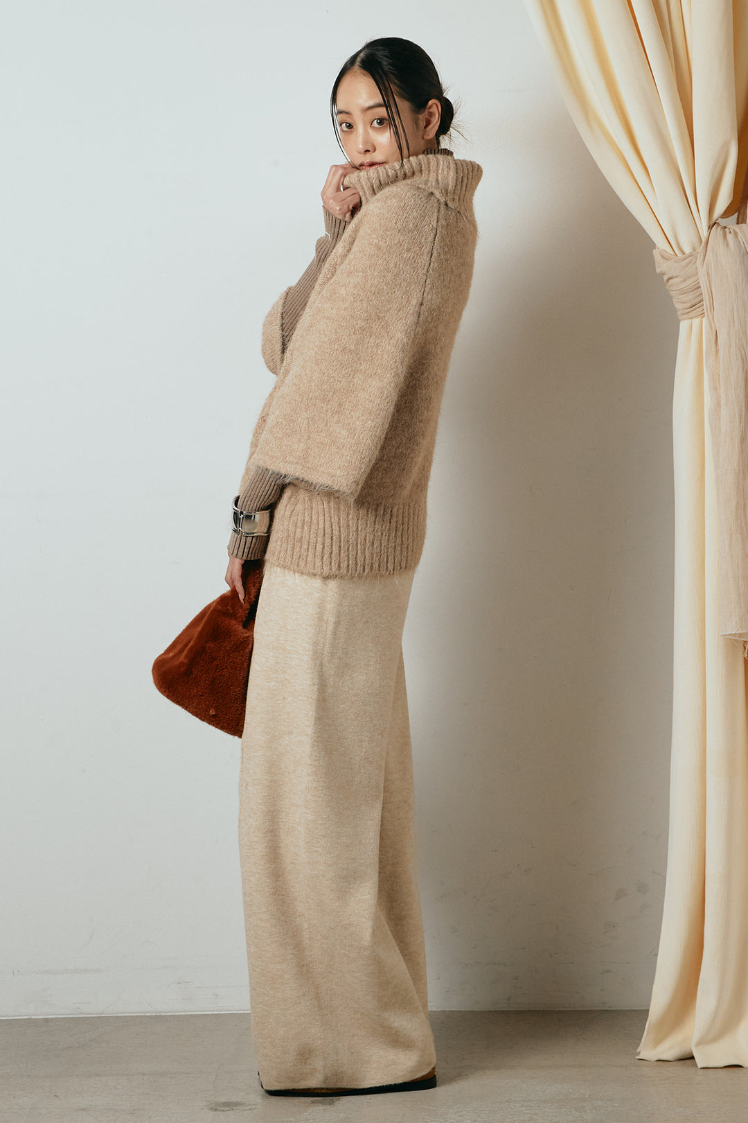 [SET]起毛ミディアムスリーブニットトップス+センターラインニットパンツ(2set)