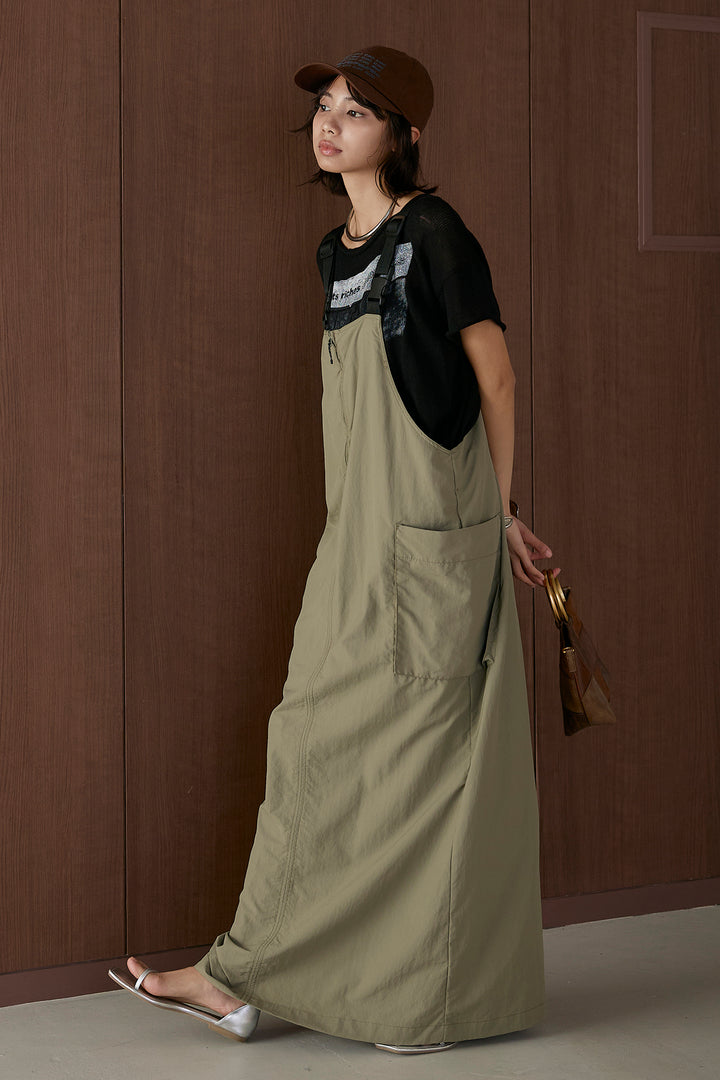 [SET]半袖モノトーングラフィックトップス+ナイロンワンピース(2set)