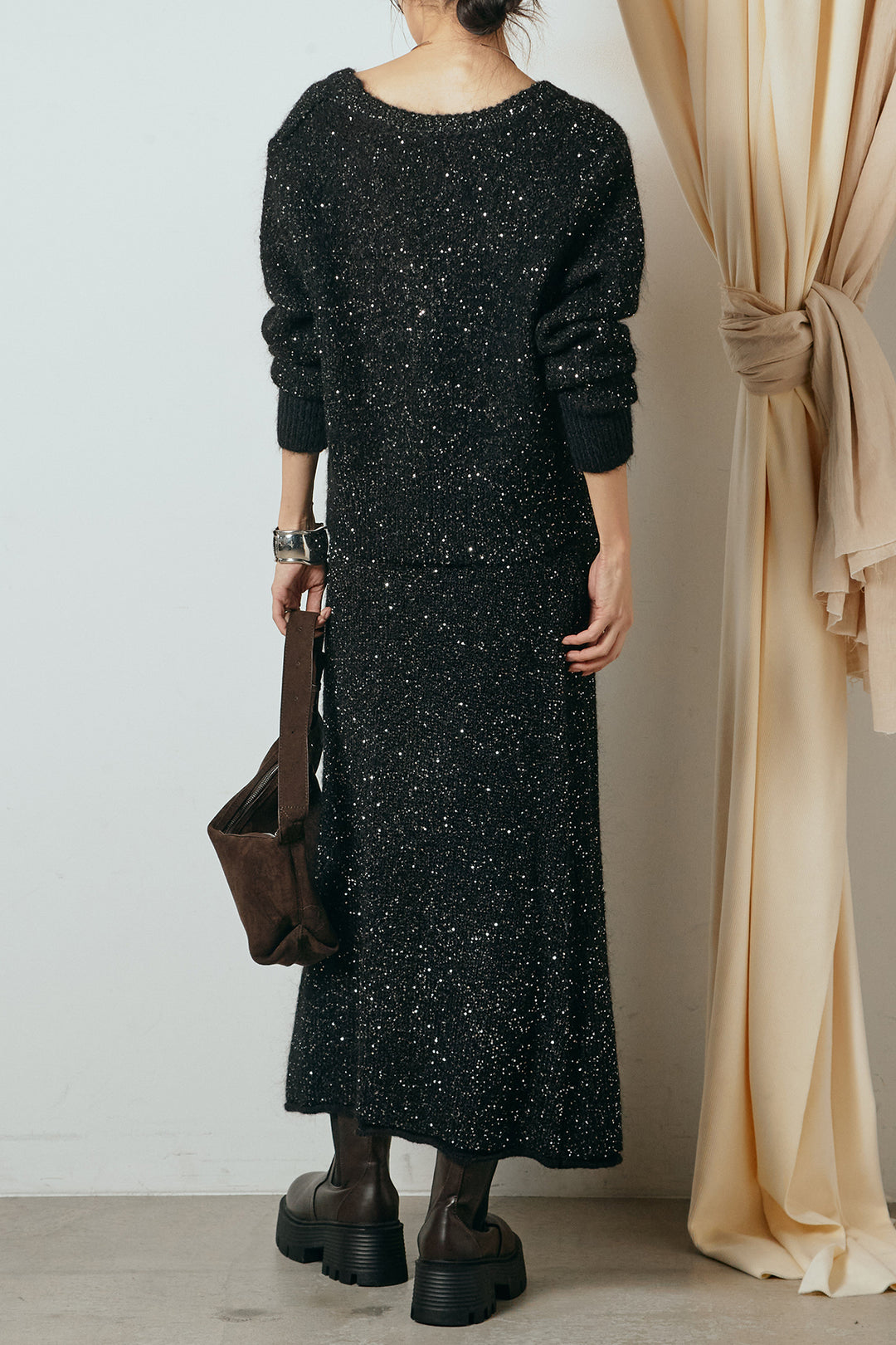 [SET]ミニラメニットカーディガン+ミニラメニットスカート(2set)