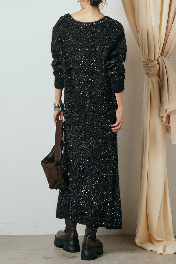 [SET]ミニラメニットカーディガン+ミニラメニットスカート(2set)