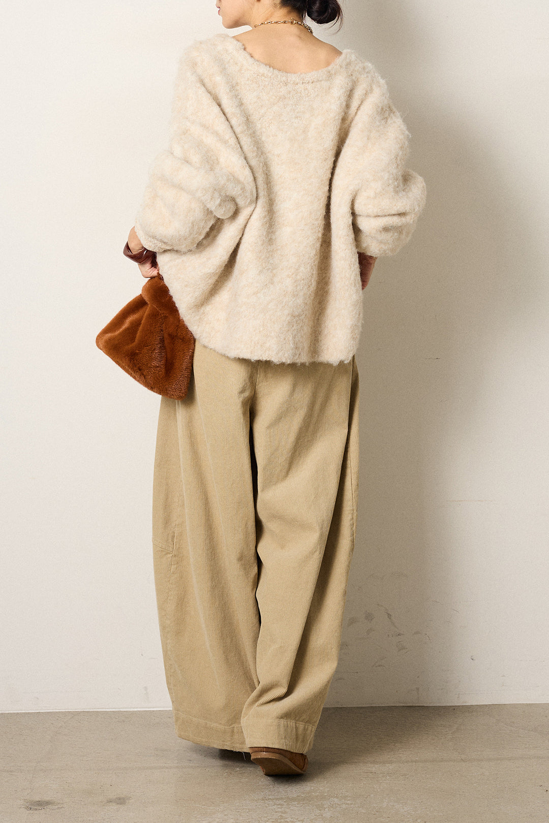 [SET]ウール混透かしロゴニットカーディガン+タック入りコーデュロイワイドパンツ(2set)