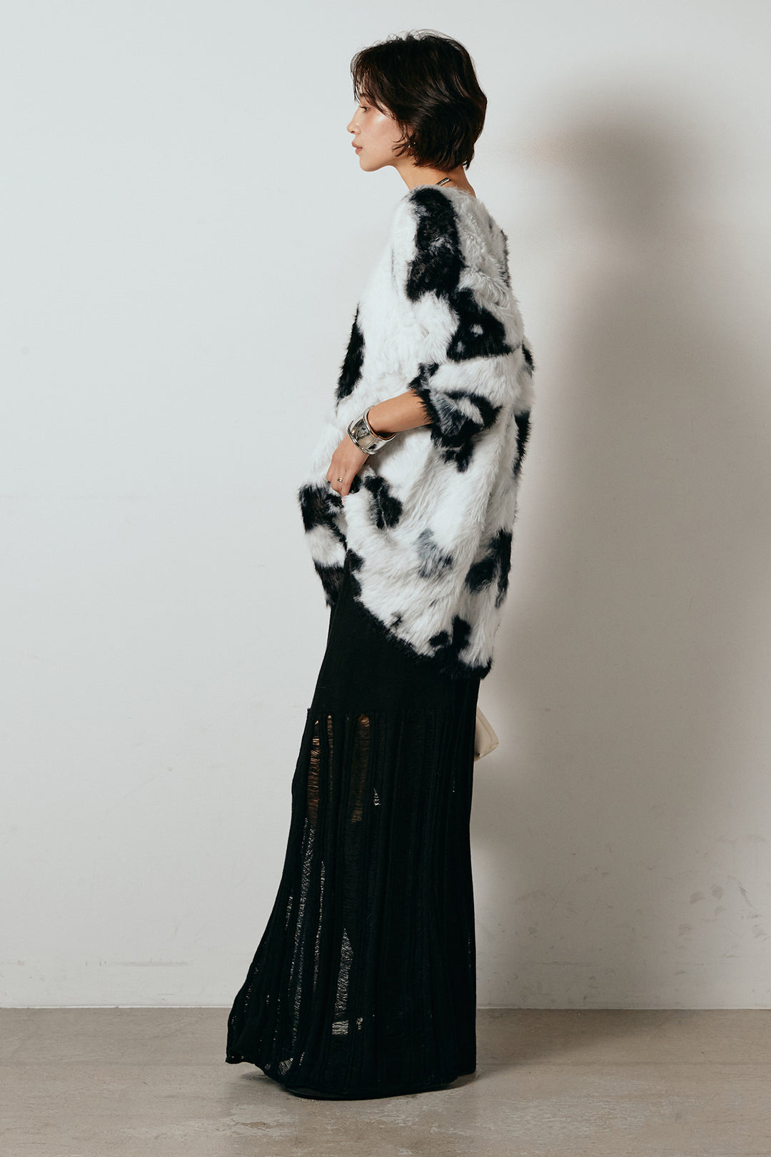 [SET]タイダイ柄シャギーニットトップス+裾シアーリブスカート(2set)