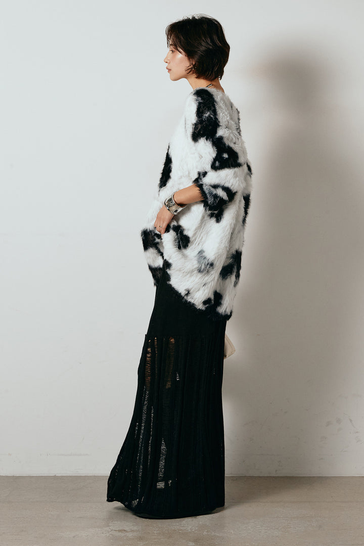 [SET]タイダイ柄シャギーニットトップス+裾シアーリブスカート(2set)