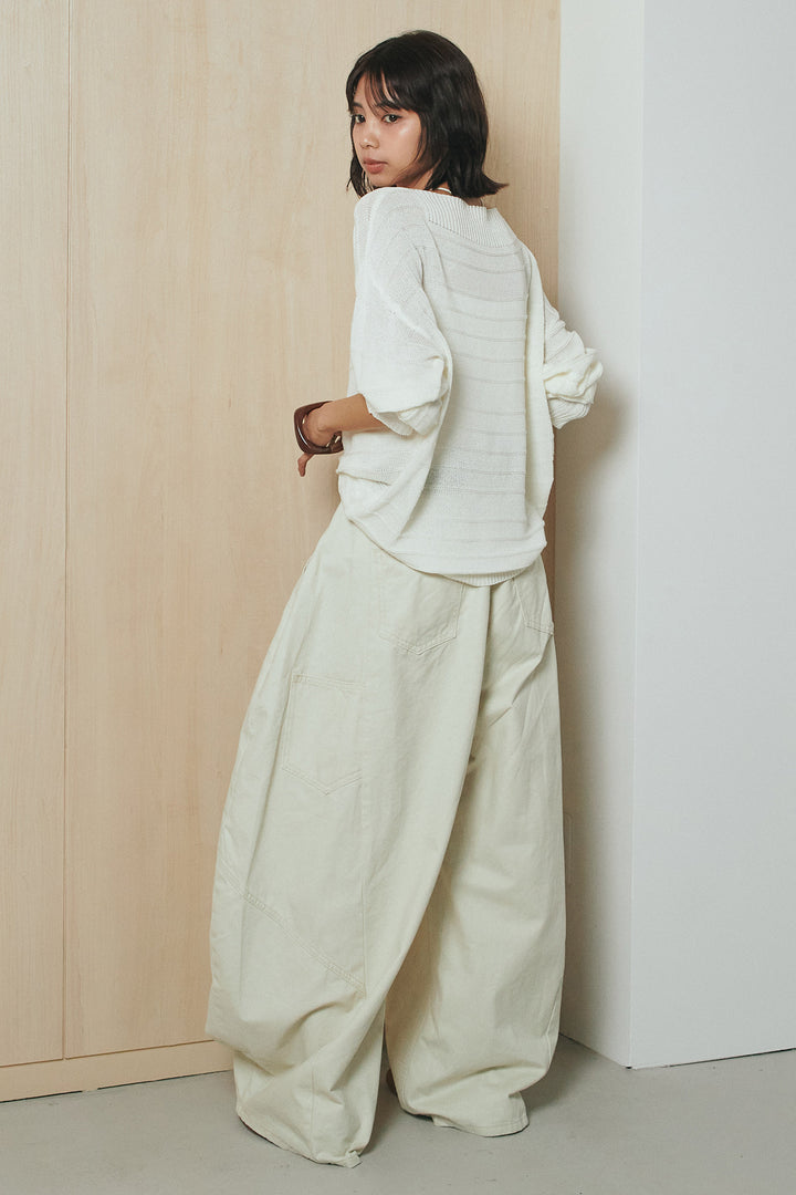 [SET]麻混リラックスニットトップス+ベルト付きカラーデニムパンツ(2set)