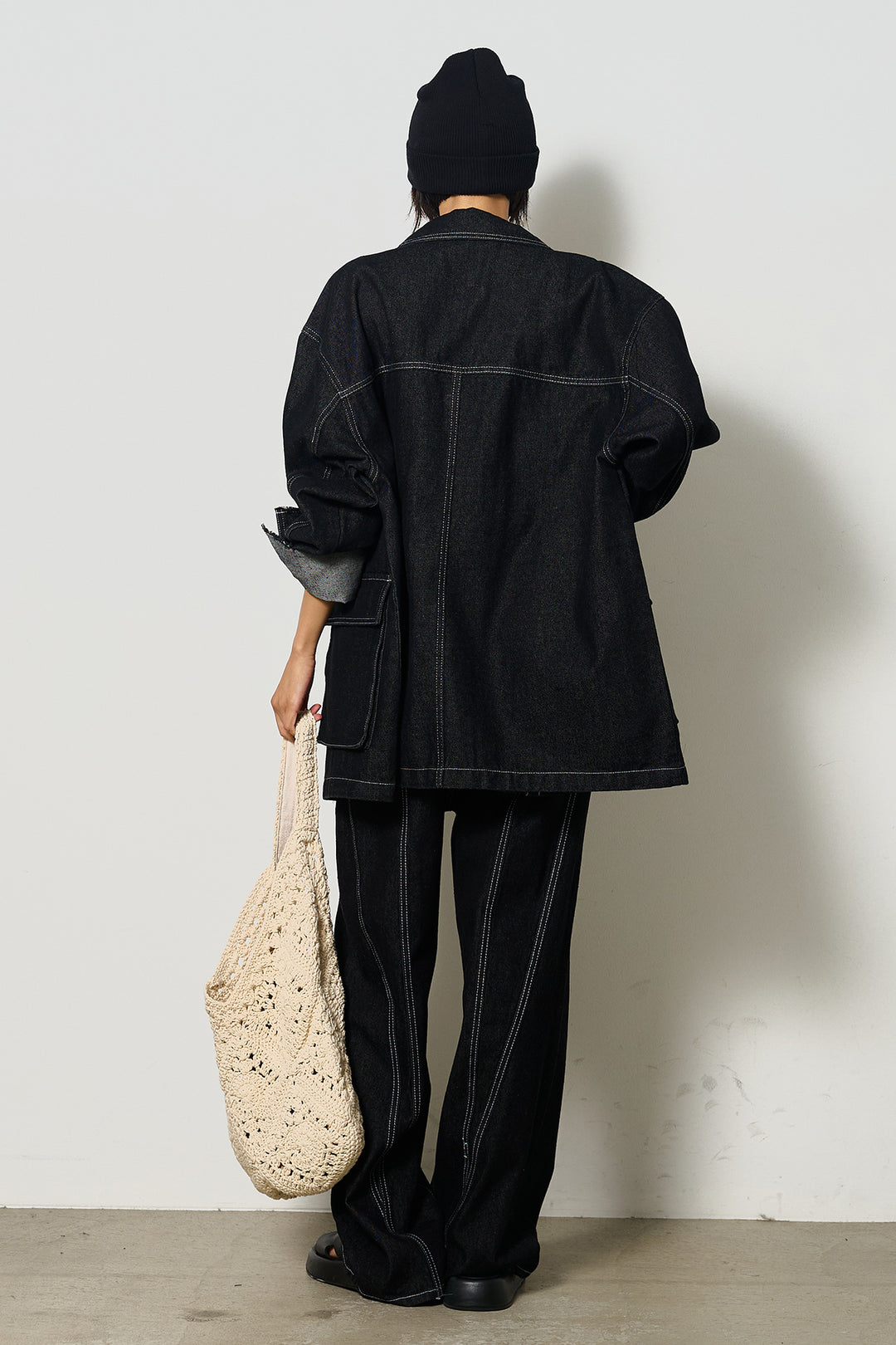 【即納】ステッチデザインデニムジップジャケット