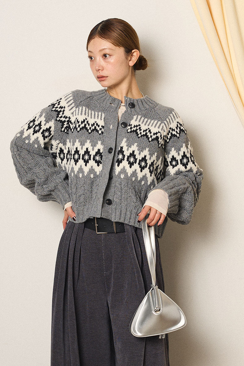 [SET]2WAY求心柄ジャガードショートカーディガン+2WAY袖コード刺繍クルーネックプルオーバー(2set)