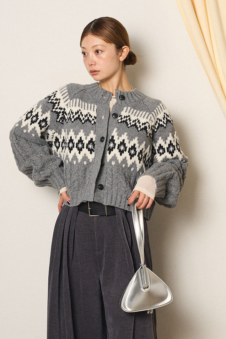 [SET]2WAY求心柄ジャガードショートカーディガン+2WAY袖コード刺繍クルーネックプルオーバー(2set)
