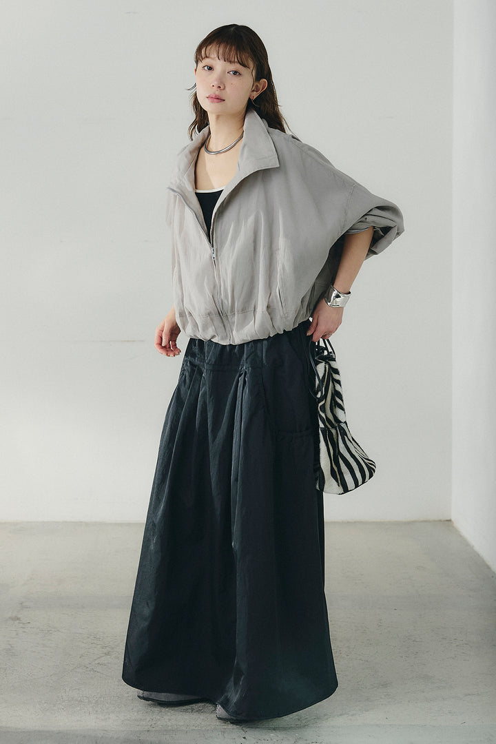 [SET]スタンドネックシアーブルゾン+ナイロンデザインフレアスカート(2set)