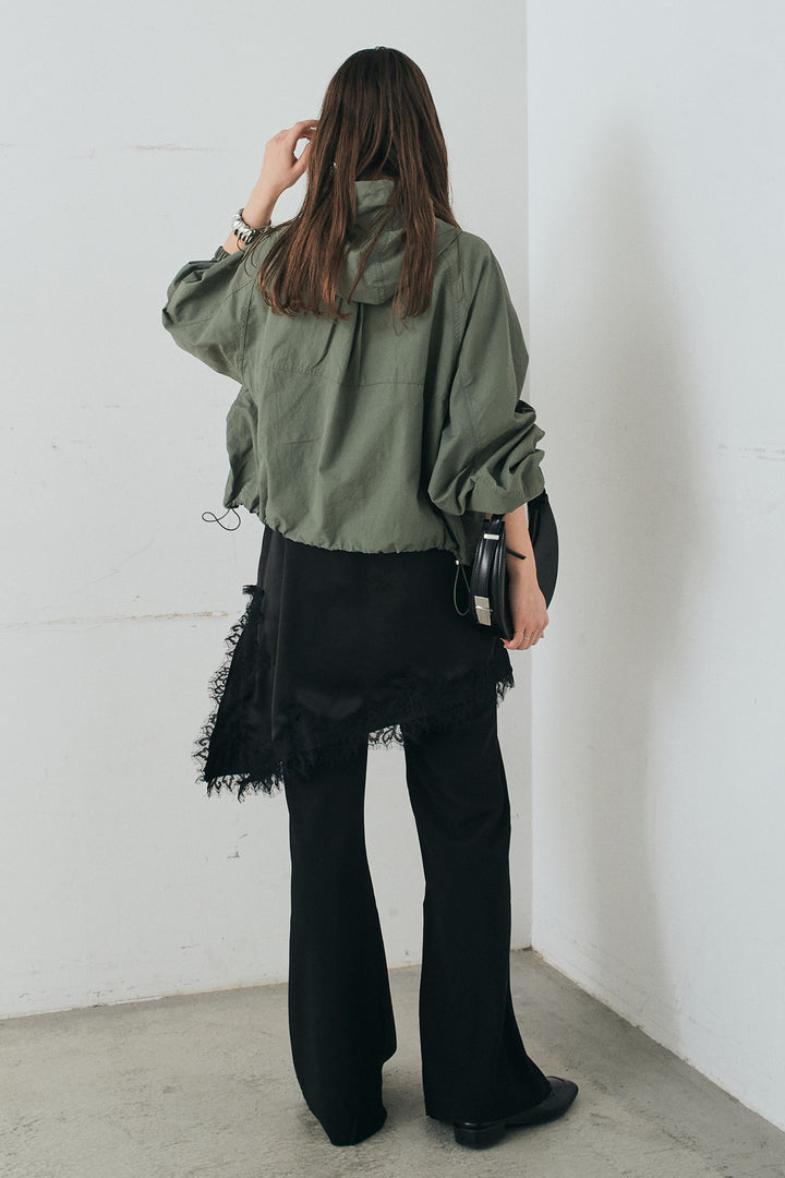 [SET]ナイロンボリュームWジップパーカーブルゾン+細編みベルト付きパンツ(2set)