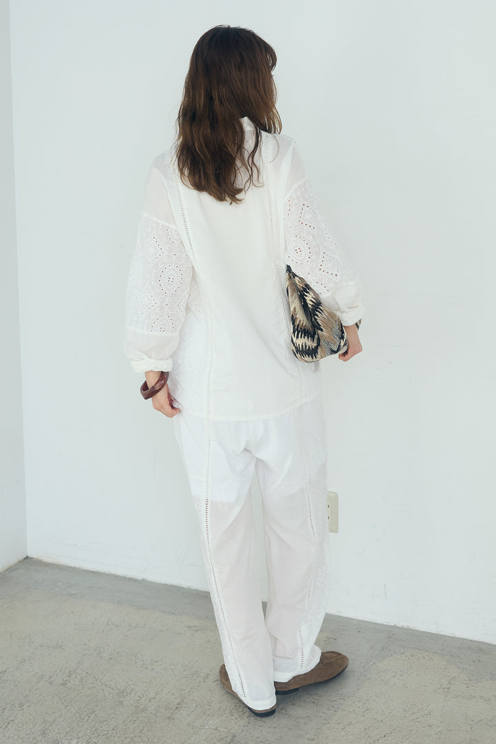 [SET]ローンレースオープンカラーシャツ+ローンレースイージーパンツ(2set)