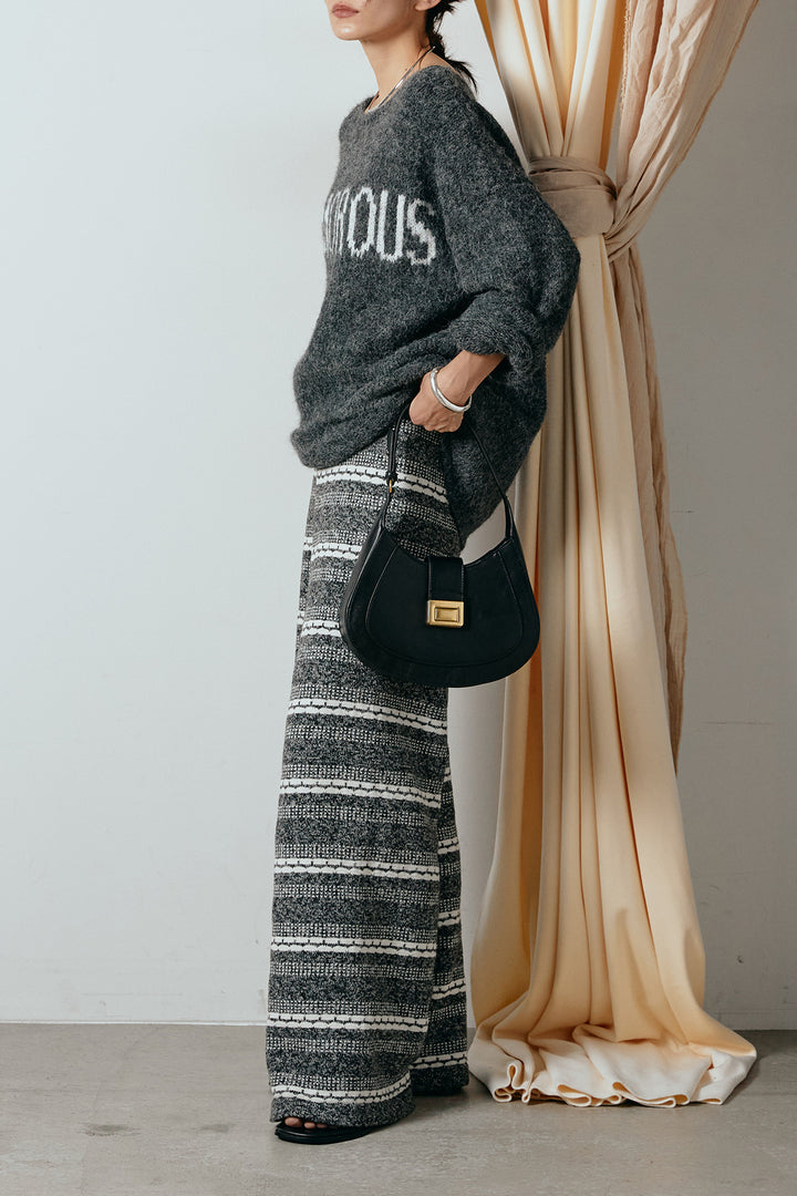 [SET]フロントロゴデザインニットトップス+マルチライン柄リラックスニットパンツ(2set)