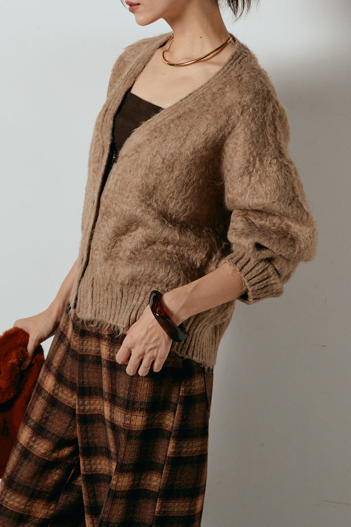 起毛ボタンニットカーディガン/カーキ