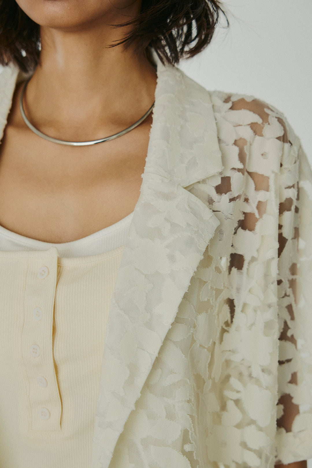 [SET]シアージャガードハーフスリーブテーラードジャケット+サテン切り替えデニムスカート(2set)