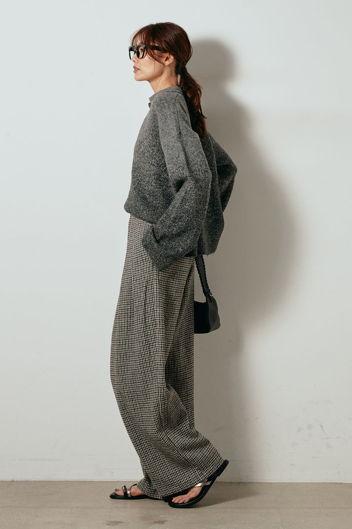 [SET]グラデーションラメニットキーネックプルオーバー+ガンクラブチェックタックパンツ(2set)
