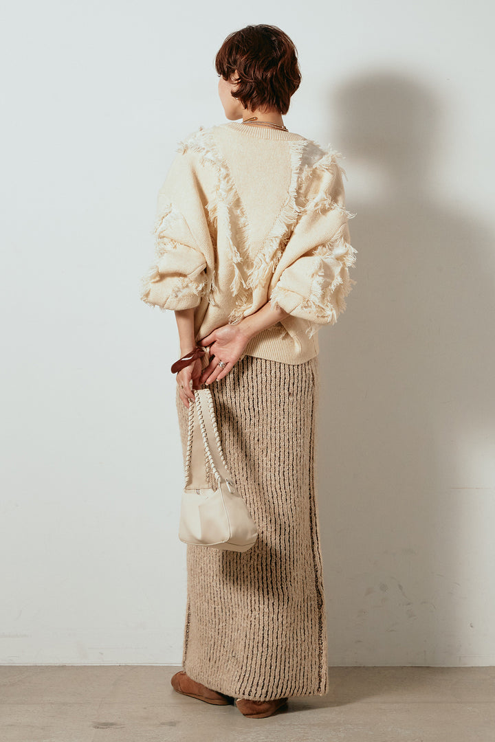 [SET]シャギージャガードニットトップス+アルパカタッチニットタイトスカート(2set)