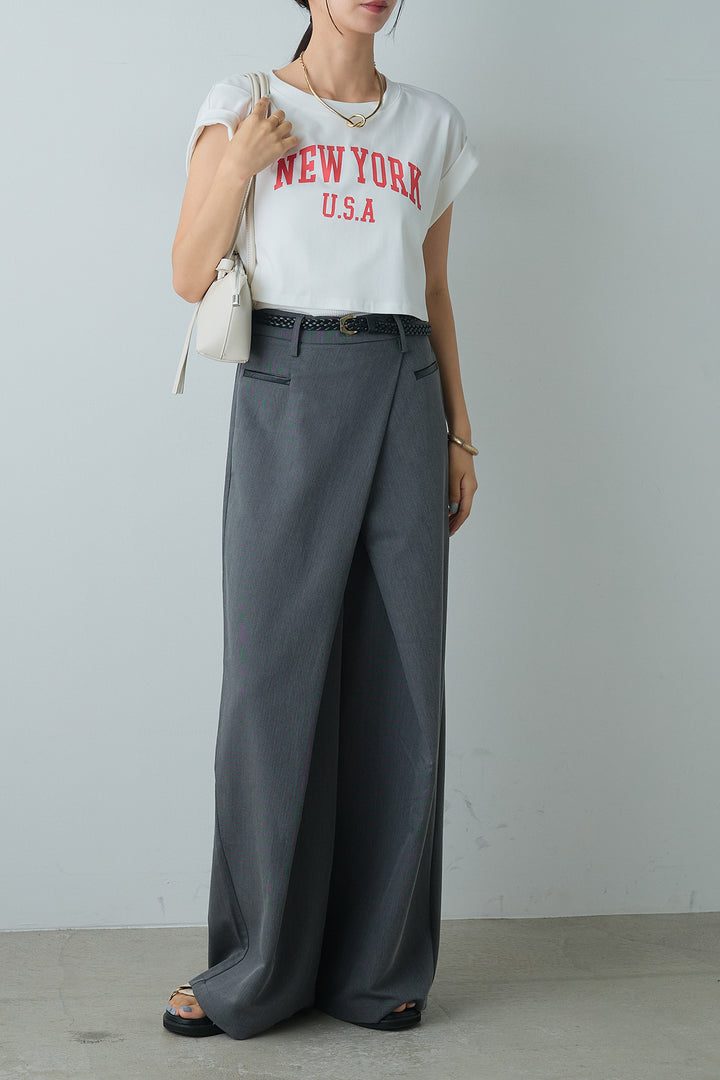 [着回しセット]ショート丈NEWYORKロゴTシャツ+ショート丈NEWYORKロゴTシャツ+ベルト付きクロスデザインパンツ(3set)