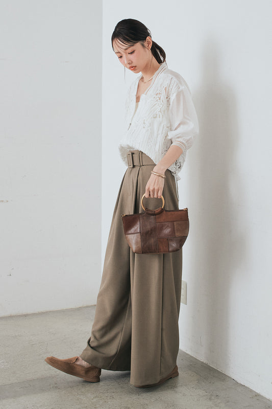 【着回しセット】[SET]モチーフ付きシアーブルゾン+ベルト付きツータックワイドパンツ+モチーフ付きシアーブルゾン(3set)