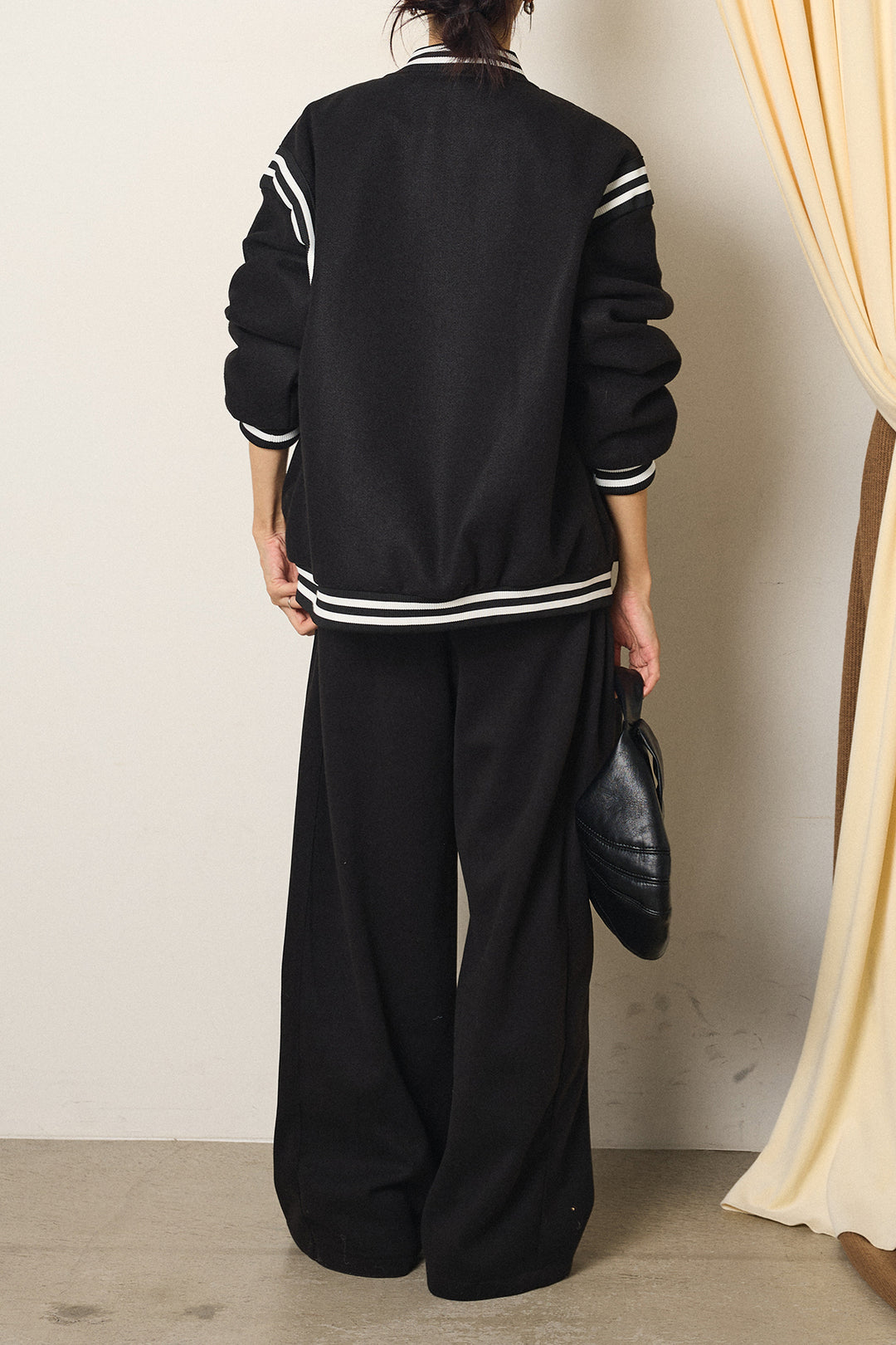 [SET]ワンポイントデザインブルゾン+編みベルト付きワイドパンツ(2set)