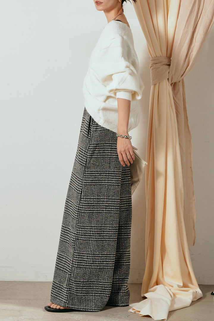 [SET]ケーブルカシュクールニットトップス+前後2wayグレンチェック柄スカーチョサロペット(2set)