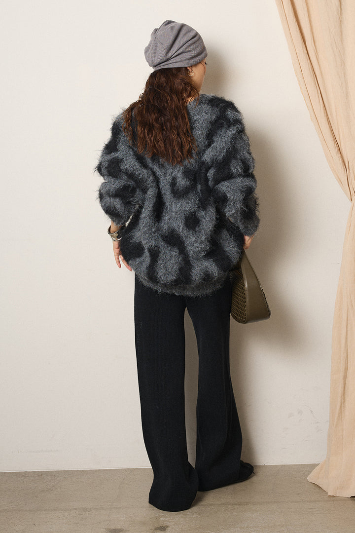 [SET]レオパードシャギータッチカーディガン+レースサテンキャミソール(2set)