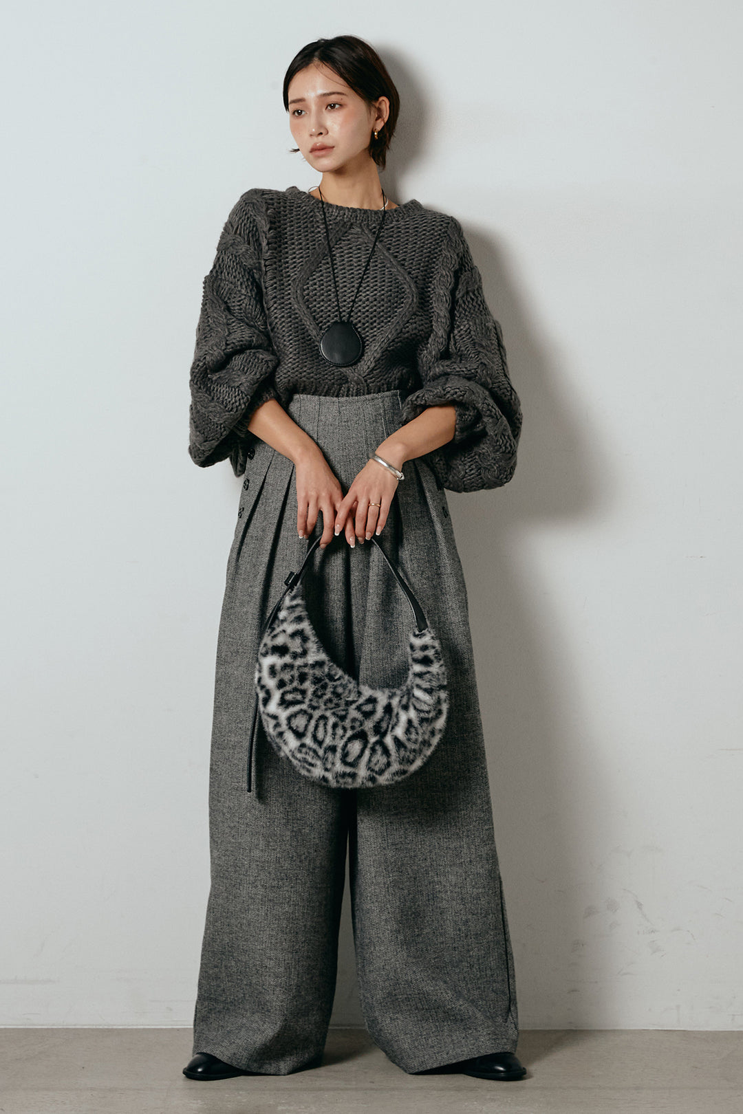 [SET]ロービングケーブルショート丈プルオーバー+サイドボタンツイードタックパンツ(2set)