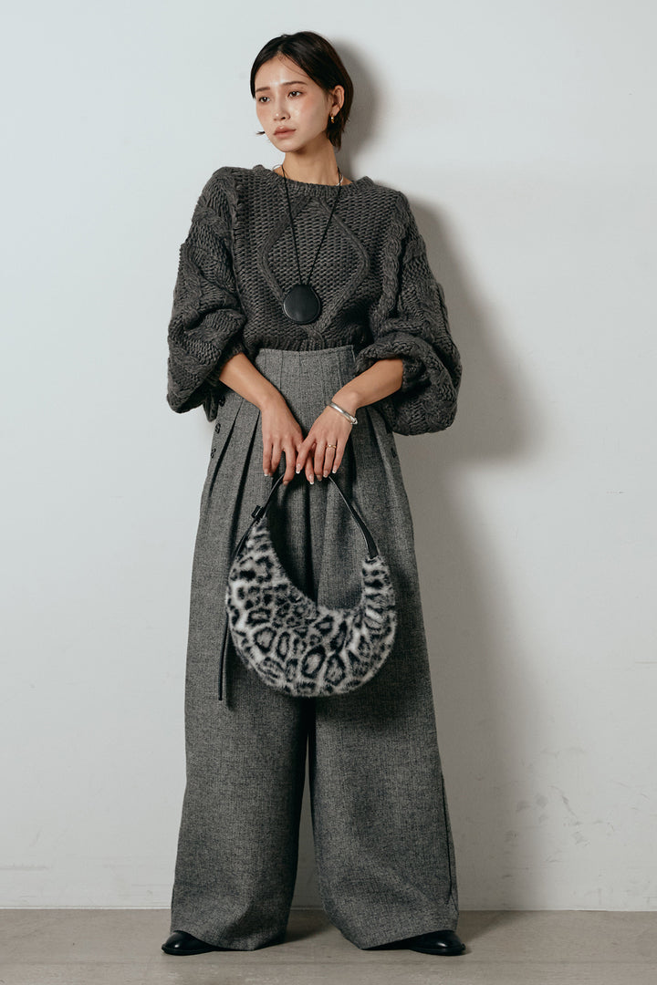 [SET]ロービングケーブルショート丈プルオーバー+サイドボタンツイードタックパンツ(2set)