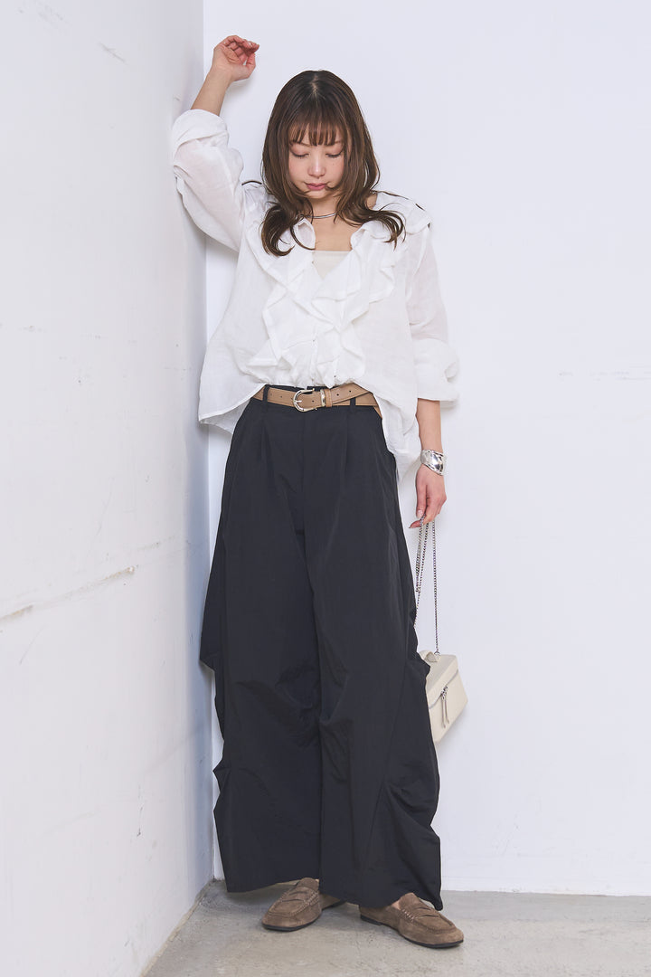 [SET]フリルボタンブラウス+ドライタフタタックバレルパンツ(2set)