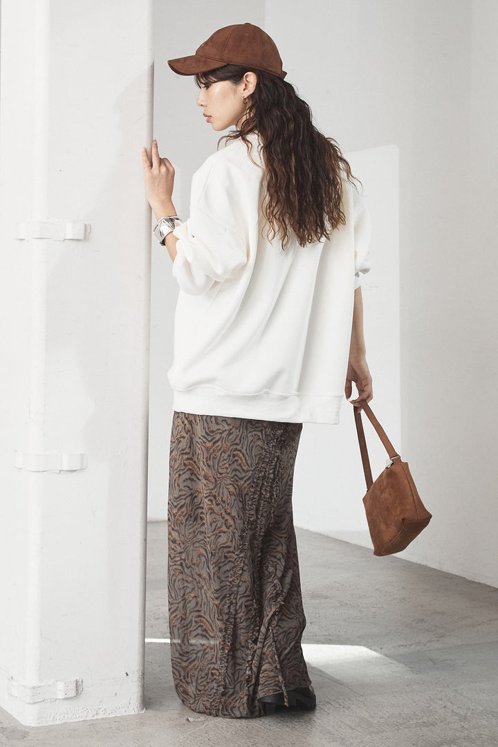 [SET]裏起毛モーニングキャットプリントスウェット+抽象柄ロングスカート(2set)