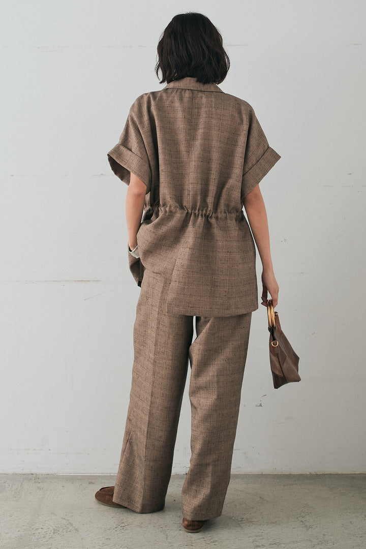 [SET]ツイードウエストドロストシャツ+ツイードタックパンツ(2set)