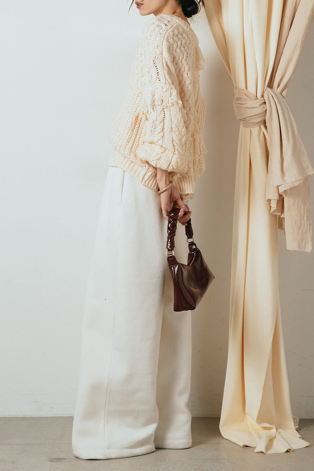 [SET]ランダムフリンジニットカーディガン+裏起毛スウェットワイドパンツ(2set)