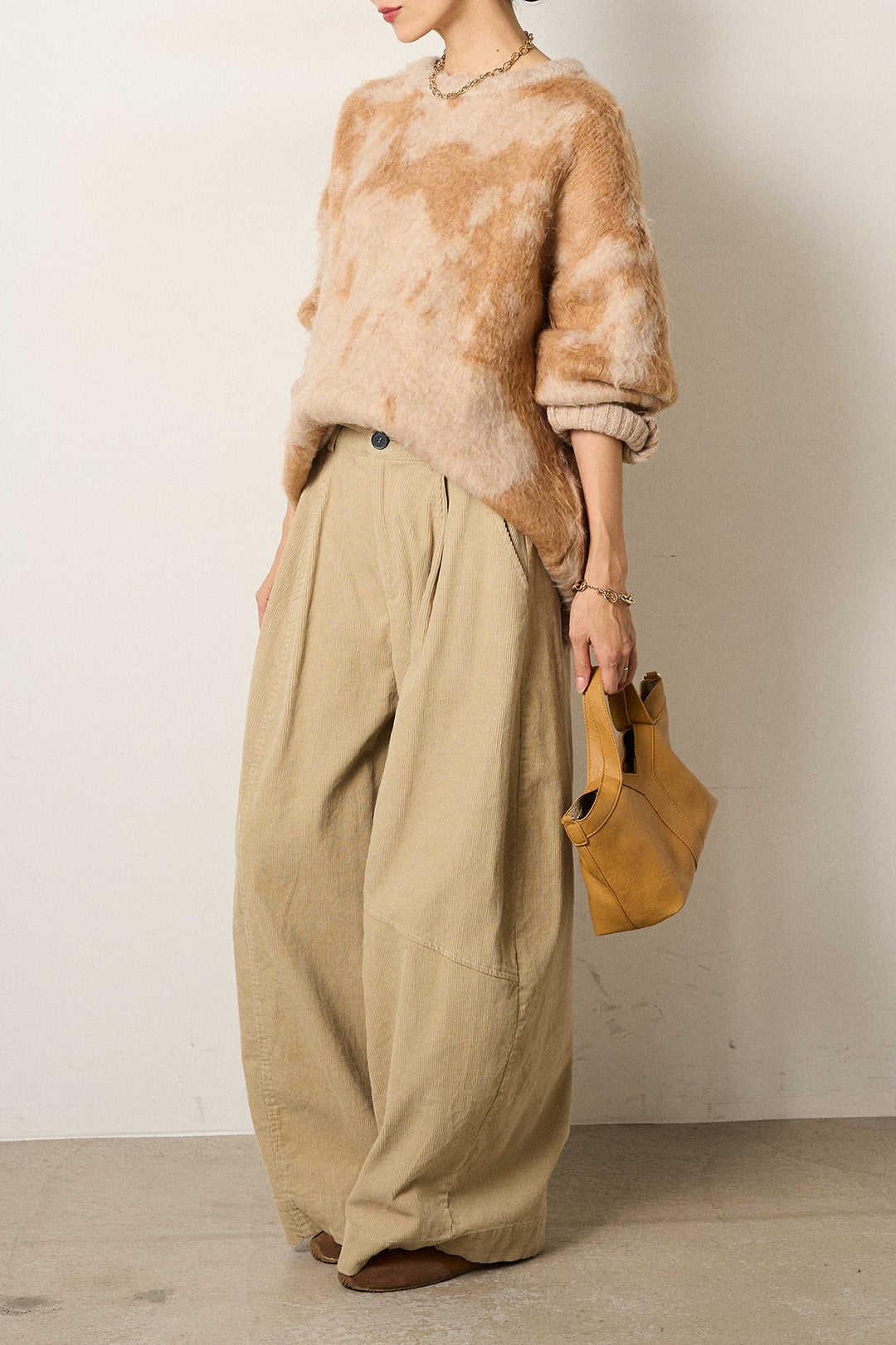 【着回しセット】[SET]モヘアタッチマーブルニット+タック入りコーデュロイワイドパンツ+ロープベルト付きスウェード調スカート(3set)