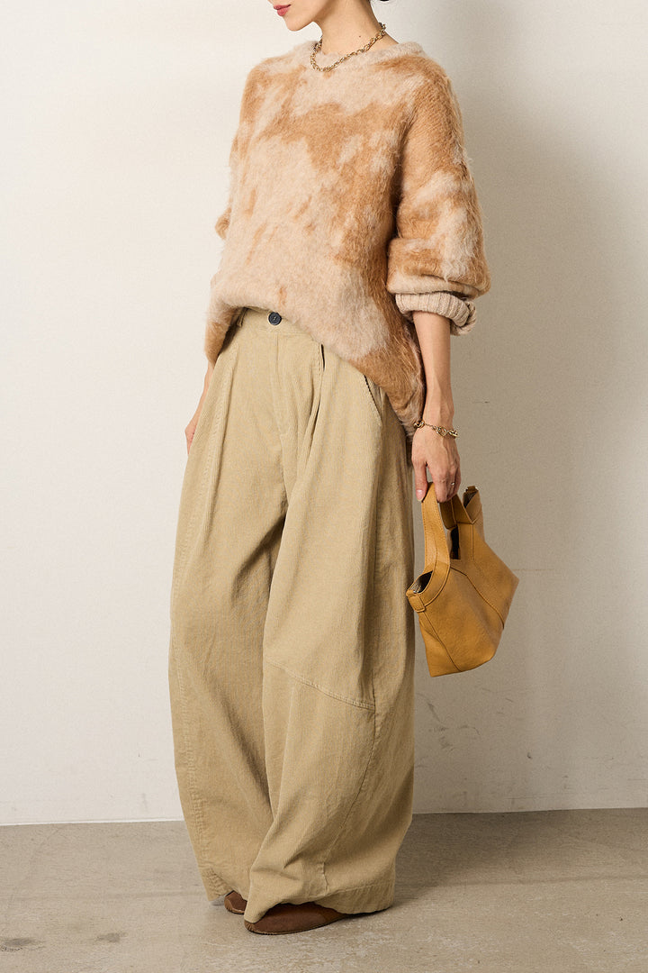 【着回しセット】[SET]モヘアタッチマーブルニット+タック入りコーデュロイワイドパンツ+ロープベルト付きスウェード調スカート(3set)