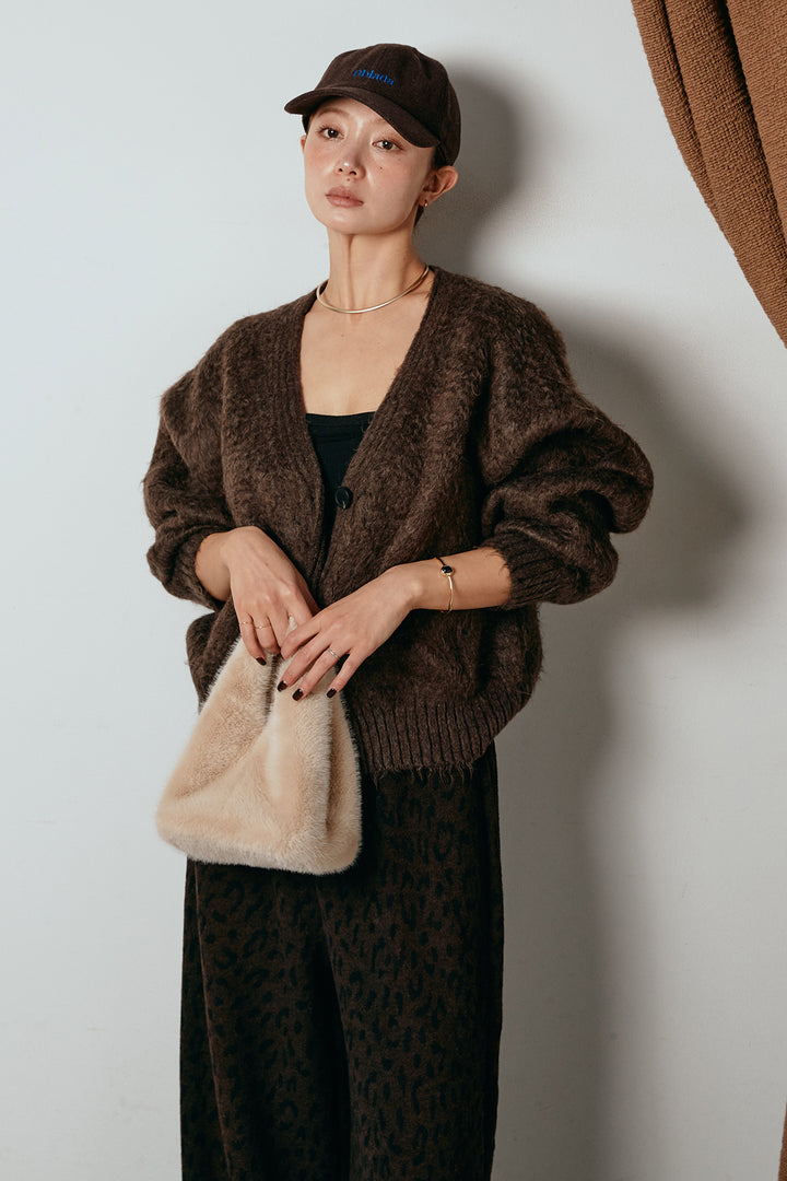起毛ボタンニットカーディガン/コーヒー