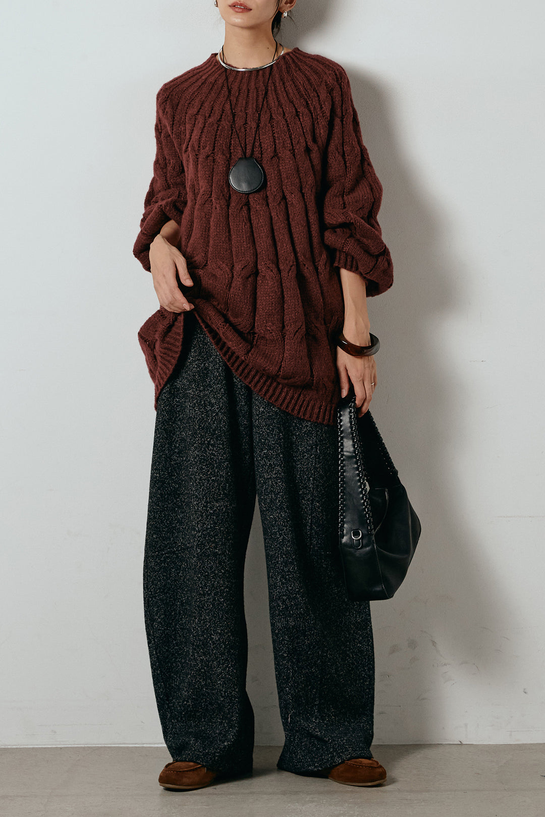 求心柄ニットトップス/レッド