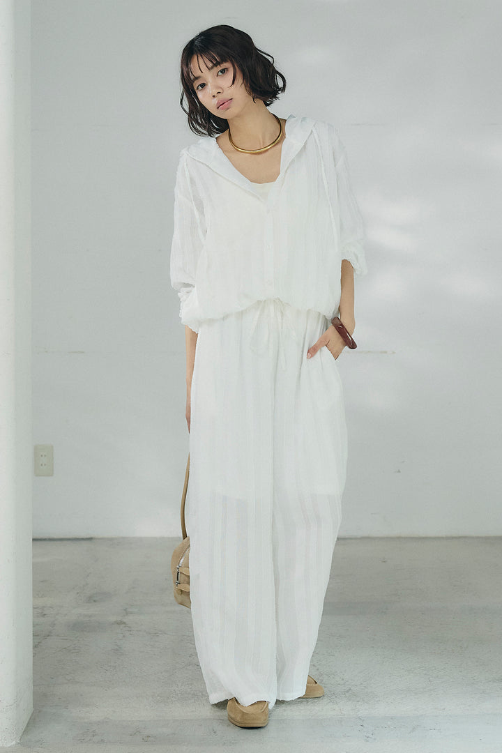 [SET]ストライプジャガードフードシャツ+ストライプジャガードロングイージーパンツ(2set)