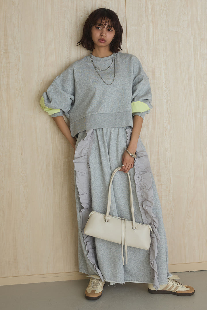 [SET]アームパッチスウェットプルオーバー+ビッグフリルスウェットロングスカート(2set)