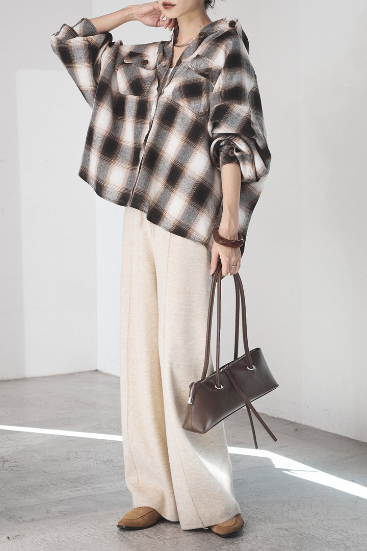 [SET]オンブレーチェックビッグシルエットCPOシャツ+センターラインニットパンツ(2set)