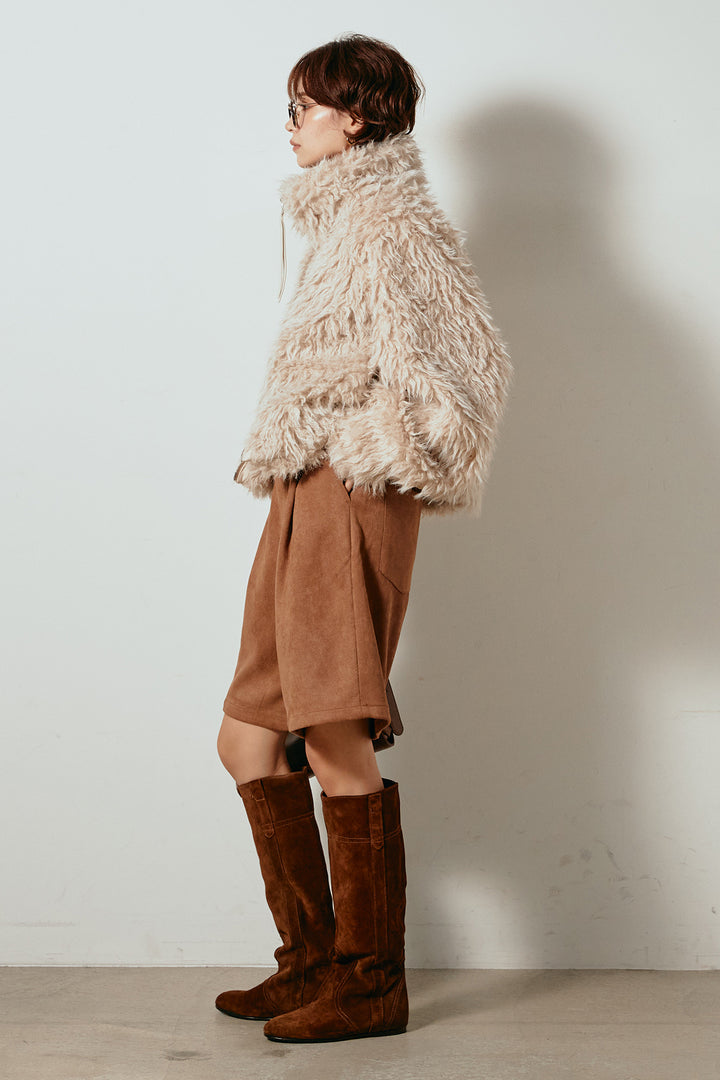 [SET]ミックスシープファースタンドブルゾン+フェイクスウェードハーフパンツ(2set)