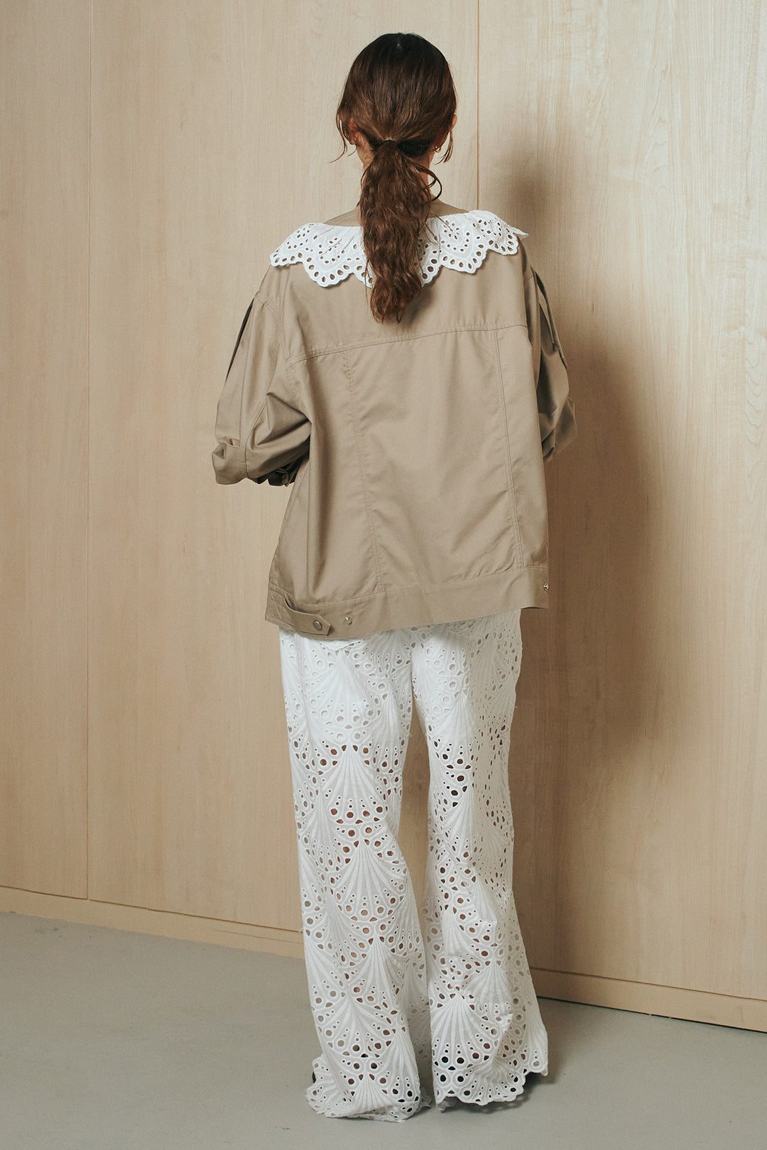 [SET]レースフリルドッキングアウター+レース刺繍リラックスパンツ(2set)